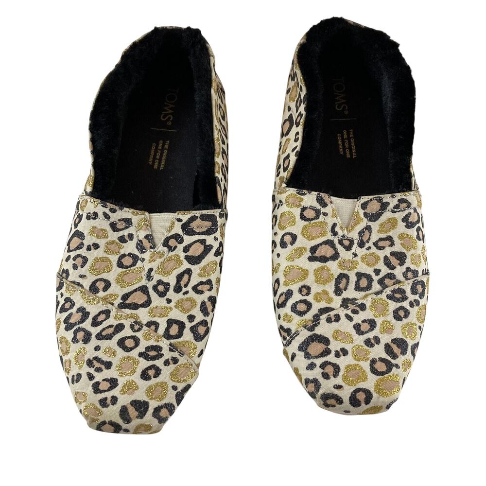 Glitter Cheetah Toms W8 Black Gold Glitter Alpargata Gold Leopard Furry Lined